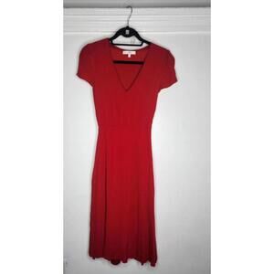 WAYF Dress Womens Small Red V Neck Short Sleeve Midi Lined Rayon Casual